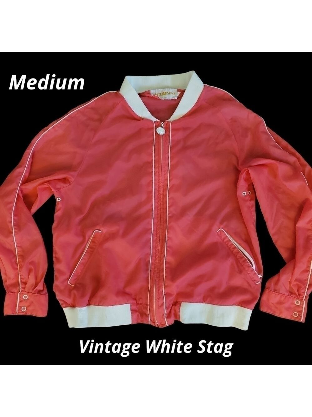 Vintage White Stag Windbreaker M Pink & White Unlined